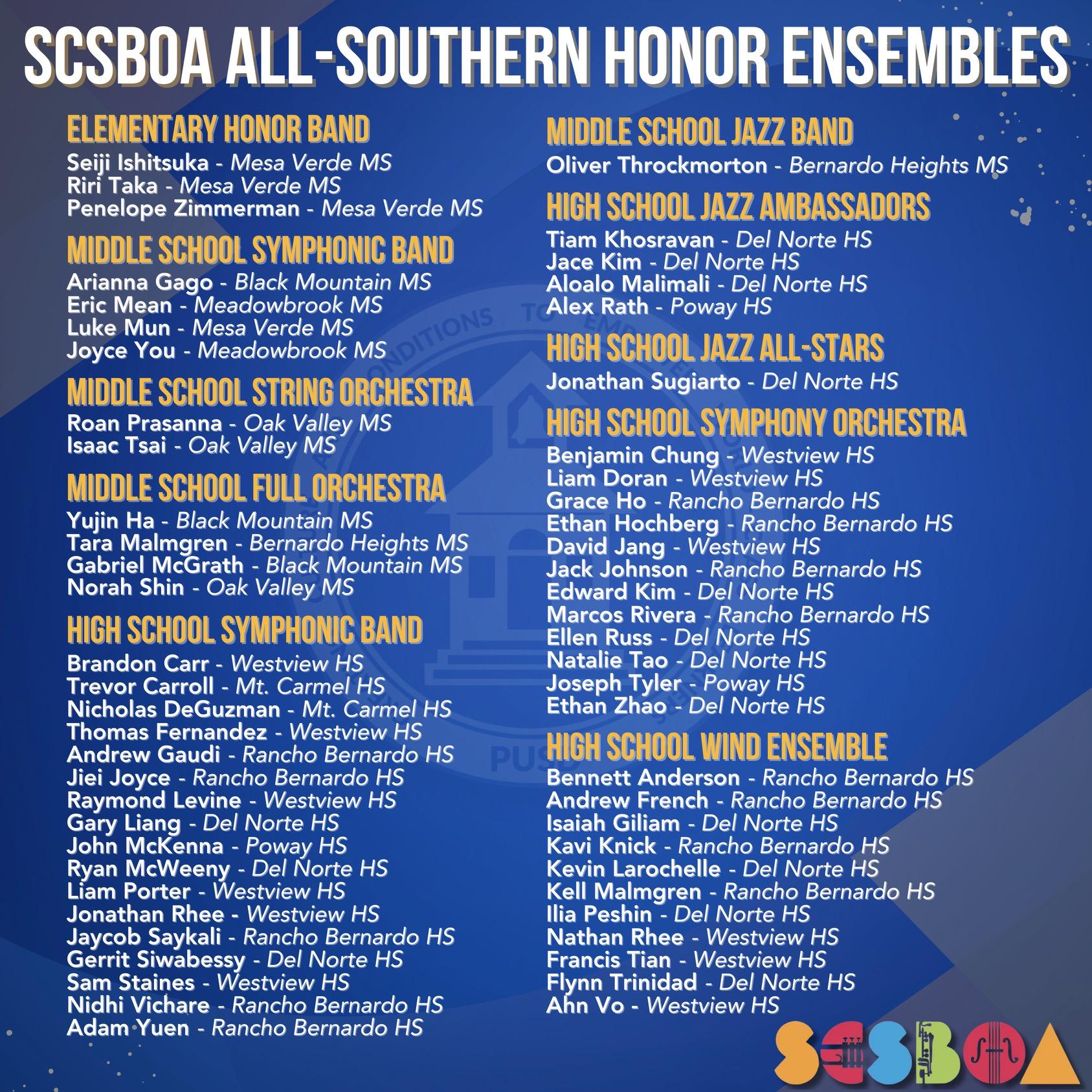 SCSBOA Honor Ensembles